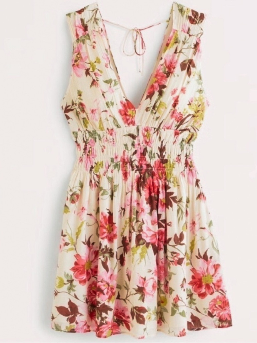 Abercrombie & Fitch Floral Deep V Smocked Waist Mini Dress